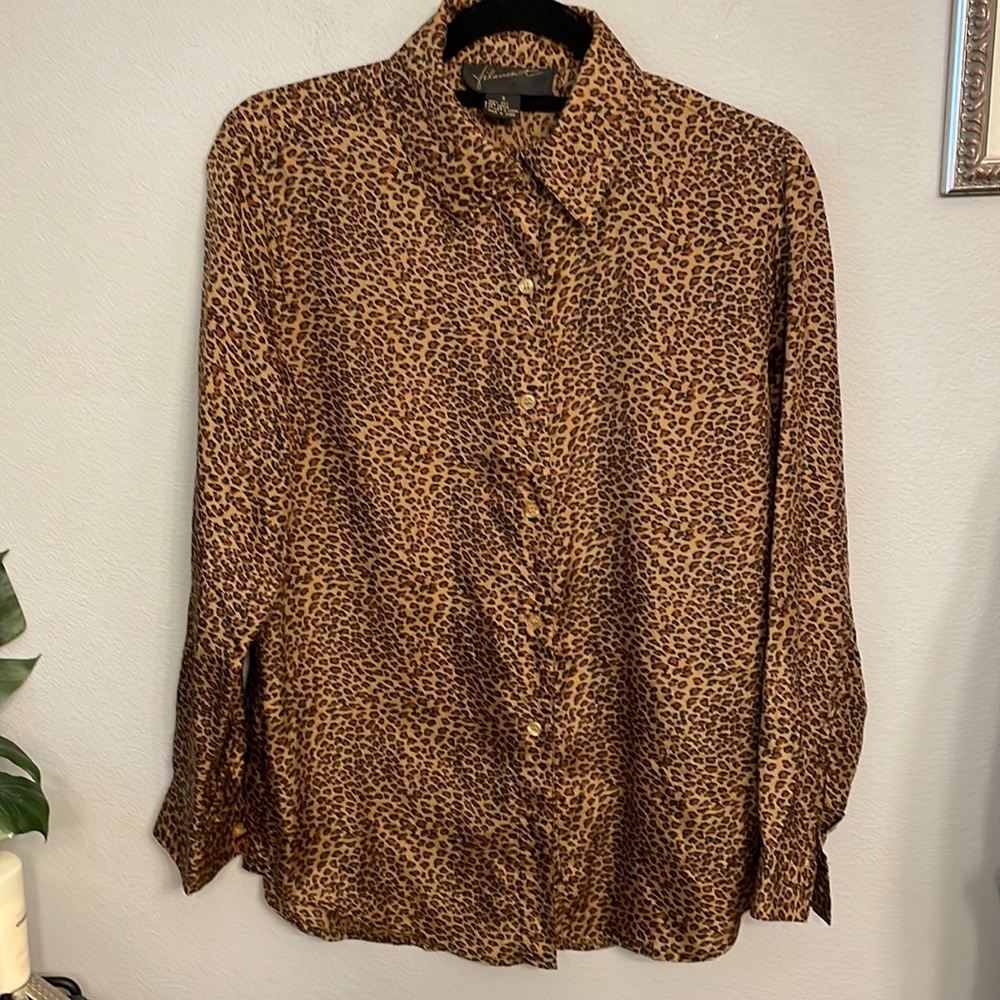 Leopard Print Silk Button Down size M